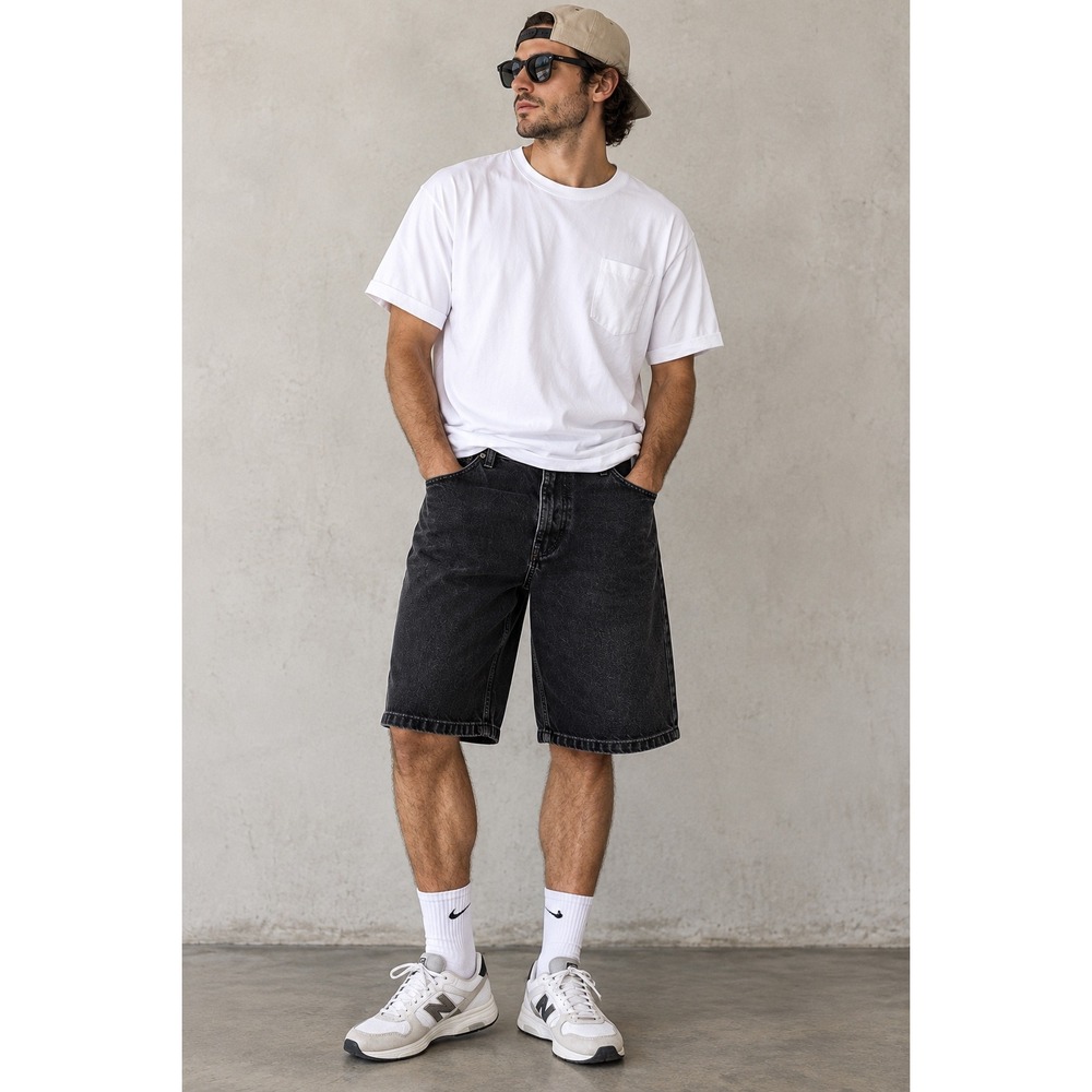 Wrangler Hero Originals 38 Black Denim Jorts Baggy 90s Skater Grunge Short